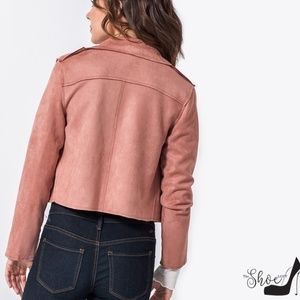 HYFVE Jackets & Coats - Scuba Suede Moto Jacket in Mauve Pink HYFVE Jackets & Coats - Scuba Suede Moto Jacket in Mauve Pink